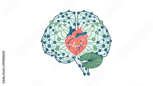 Conceptual illustration depicting the vital connection between human brain and heart, symbolizing neurological and cardiovascular health.