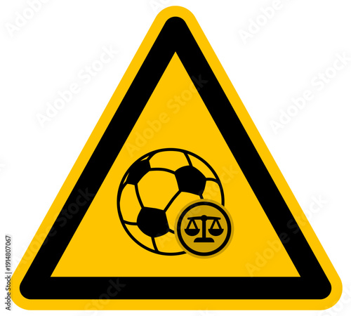 Derecho deportivo y leyes del fútbol con balón en señal de advertencia vector