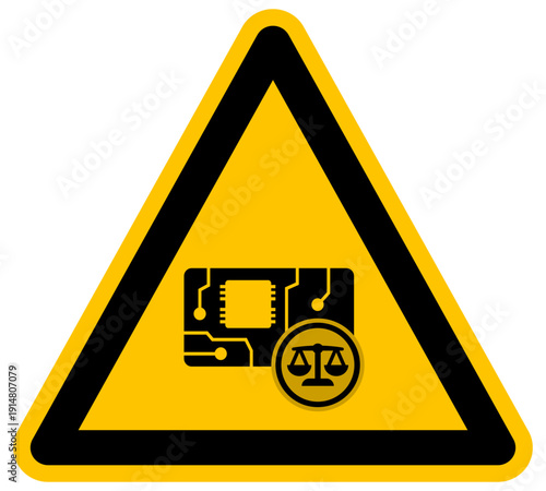 Derecho informático y leyes de circuitos electrónicos con placa base en señal de advertencia vector