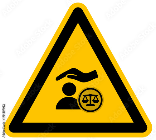 Derecho social y protección legal de personas con mano protectora en señal de advertencia vector