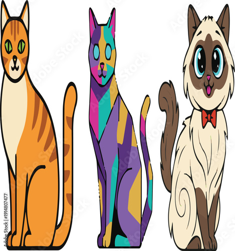 I Need A Kinds of Different vector Art with a white background cat photo