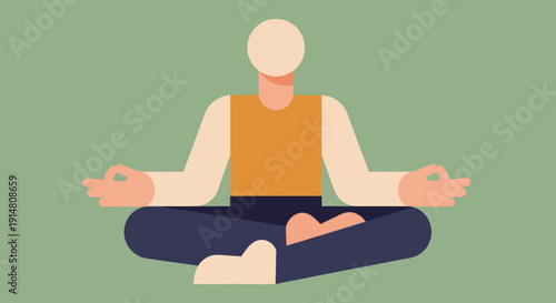 A person sitting in lotus position meditates outdoors in nature with calm emotions and peaceful lifestyle.