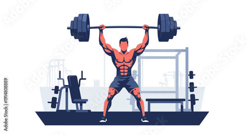 Man lifting weights in a gym with equipment and city view