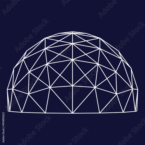 White geodesic dome structure on dark blue background