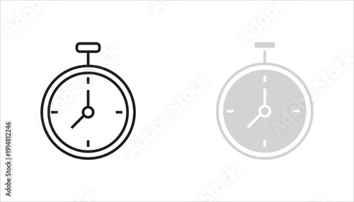 Outline stopwatch icon representing time management, deadline, countdown, productivity, and performance measurement. Minimal black line vector isolated on white background.