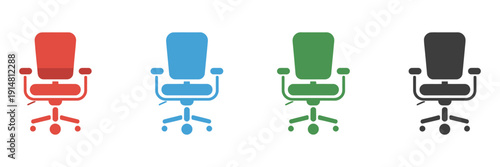 executive office chair icon set ergonomic seat furniture business workplace symbol collection, ranked titles concept, hierarchy corporate symbols, premium comfort levels for modern workspace and brand