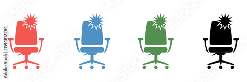 executive office chair icon set ergonomic seat furniture business workplace symbol collection, ranked titles concept, hierarchy corporate symbols, premium comfort levels for modern workspace and brand