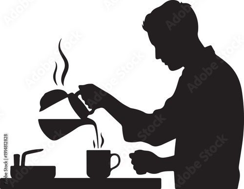 Person pouring coffee from a pot into a cup silhouette