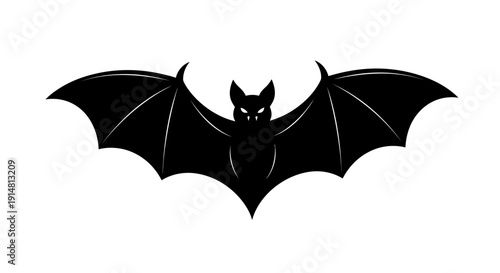 Black bat silhouette flying with spread wings on white background eerie nocturnal creature icon