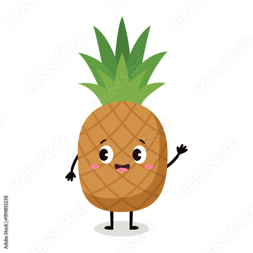 Funny pineapple cartoon character for tropical summer vacation design