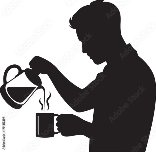 Person pouring hot beverage into a mug silhouette