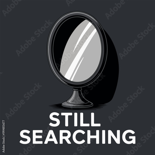 Self discovery concept illustration, person entering mirror for transformation. Mental health awareness art, inner self reflection and psychological growth. 