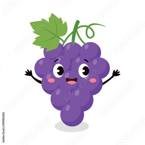 Funny purple grape bunch cartoon character for wine or juice theme