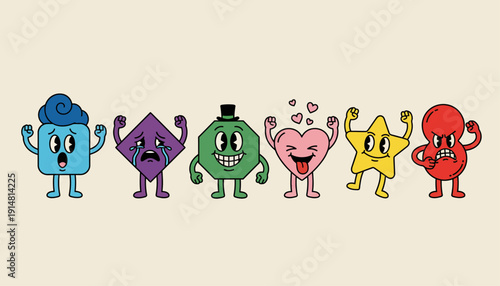 Colorful characters dance with emotions on a neutral background