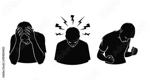 A series of black silhouettes depicting distress despair and grief on transparent background silhouette high quality professional detailed modern elegant stylish