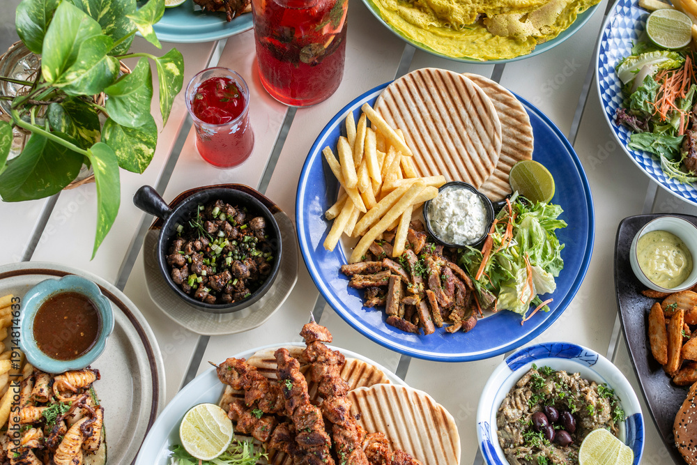 custom made wallpaper toronto digitalmany different mediterranean food dishes on restaurant table in greece