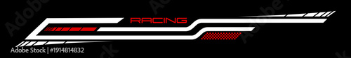 Race car, drift sport sticker or racing label. Drift racing championship decal label, speed motorsport vector patch. Motocross and car race sticker, drag or rally competition stripe red and white tag