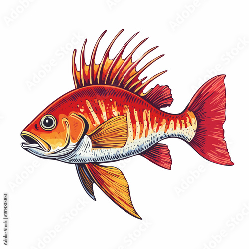 Vibrant Red Fish Swimming in the Ocean, a Stunning Illustration from a Side Viewpoint