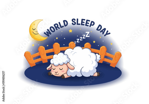 Sleepy sheep on water with orange fence