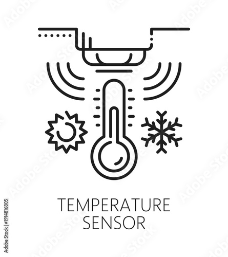 Temperature detector smart sensor line icon. Security system thin line icon, industrial smart technology innovation outline vector sign. Temperature fluctuation detection lineart pictogram or symbol