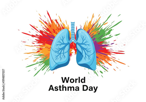 Vibrant illustration of lungs with colorful splashes for world asthma day awareness