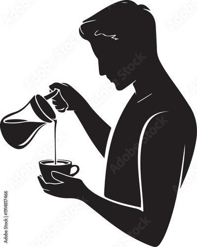 Silhouette of person pouring coffee from a pot into a cup