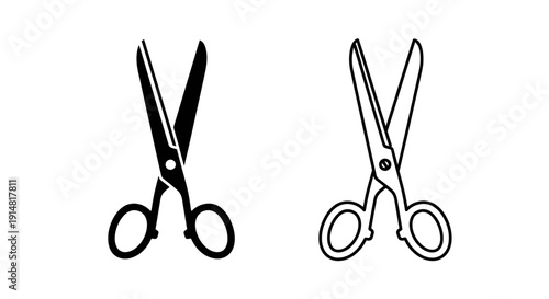 Two pairs of scissors, one with black handles and the other with white handles, isolated on white background Vector