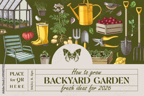 Gardening and agriculture poster, banner or cover