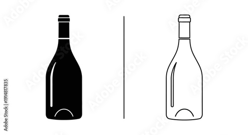 Wine bottle and water bottle illustration, minimalist design, vector art, digital drawing Vector