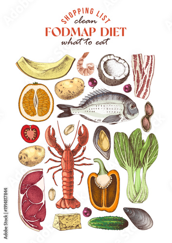 Low FODMAP diet ingredients vector