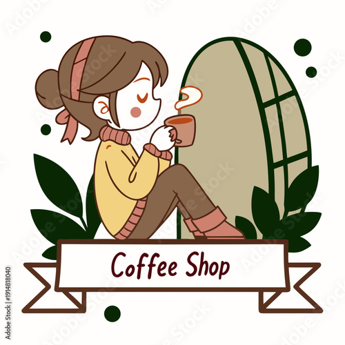 girl with flowers n coffee shop