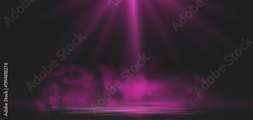 Realistic pink smoke or haze, overlay overlay effect on a dark background, magic fog, vapor on floor. Abstract vector illustration