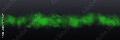 Realistic long green smoke or haze, overlay effect on a transparent background. Abstract vector illustration
