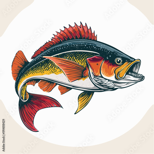 Vibrant illustration of a colorful fish with sharp teeth and fins, showcasing intricate details and textures