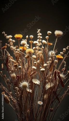 Wallpaper Mural An assemblage of dried botanicals, their delicate forms highlighted by luminous lighting, creates an ethereal, almost sculptural composition,  natural,  minimal Torontodigital.ca