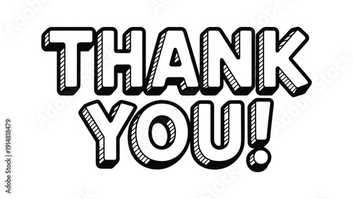 bold thank you typography design with decorative outline lettering expressing gratitude appreciation and acknowledgment message isolated on white background 