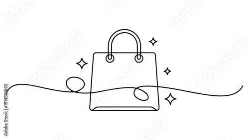 minimal line art illustration of luxury handbag with sparkle accents symbolizing fashion, elegance, style and premium shopping concept isolated on white background 