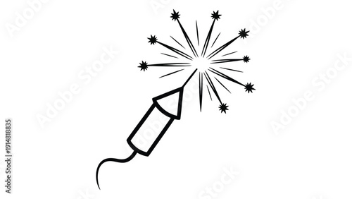 continuous line drawing of firework rocket with sparkling burst, minimalist single line art illustration of celebration, festival and party concept isolated on white background 