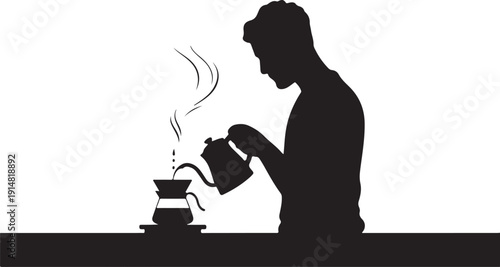 Silhouette of person pouring hot water into coffee dripper
