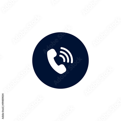 White telephone handset icon on a dark blue circle