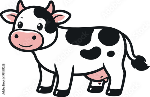 Cute Cartoon Cow Vector Illustration Isolated on White Background
