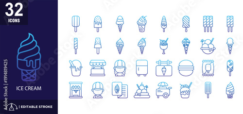Ice Cream Shop Gradient Icon Set