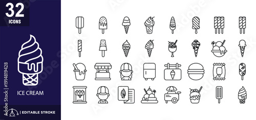 Ice Cream Shop Lineal Icon Set
