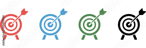 target goal arrow icon set bullseye aim success vector illustration, ranked titles concept, hierarchy achievement symbols, premium performance levels for modern business and strategy design projects.
