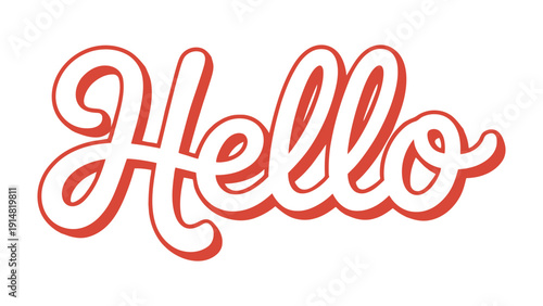 Hello handwritten script typography red outline lettering minimal calligraphy text design isolated on white background for greeting card poster banner 