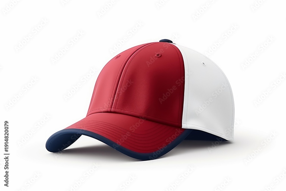 Fototapeta premium Baseball cap displaying red, white, and blue colors on a clean white background