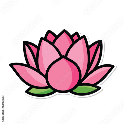 Pink Lotus Flower Cartoon Illustration.