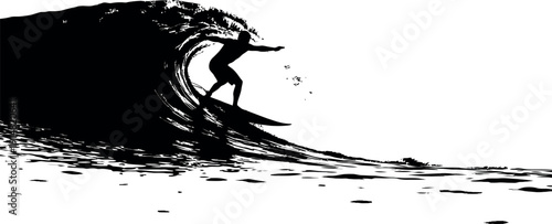 Dynamic Surfer on Wave Silhouette Vector Tropical Beach Sports Adobe Illustrator Artwork
