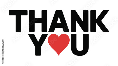 thank you bold typography design with red heart symbol modern black lettering isolated on white background appreciation message for greeting card poster banner and social media 