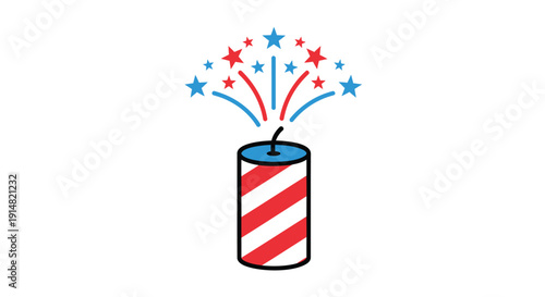 Vector illustration of a red, white, and blue firework with stars and stripes, isolated on transparent background